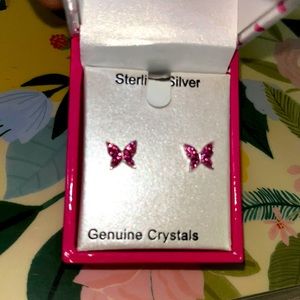 Pink crystal Butterfly stud earrings